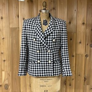 Vintage Bergdorf Goodman Double Breasted Houndstooth Wool Jacket Women Size 10